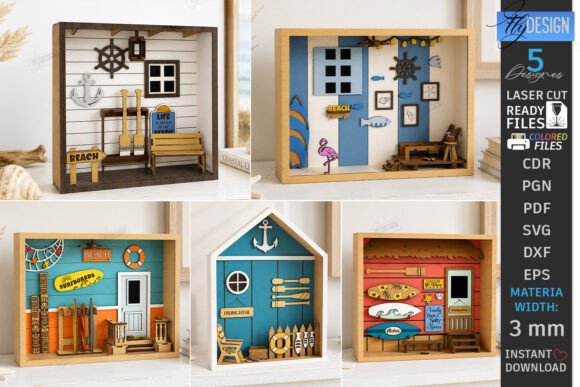 Download 3D Beach Room Box Miniature Laser Bundle - Beach Collection
