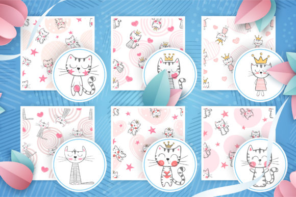 Download Set Seamless Pattern - Cute Cat, Kitty - Kitty Collection