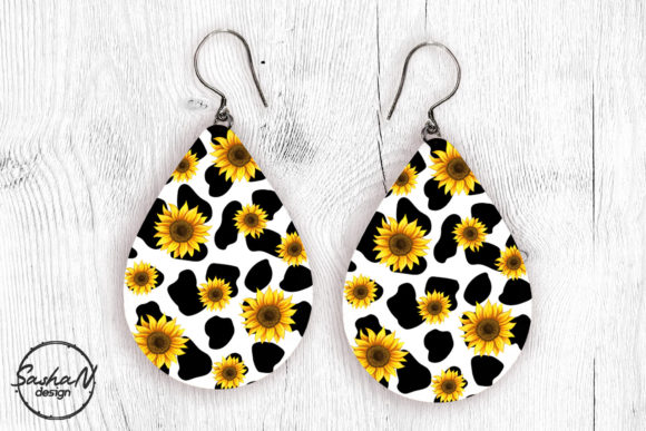 Download Sunflower and Cow Drop Earring Sublimate - Premium Resources