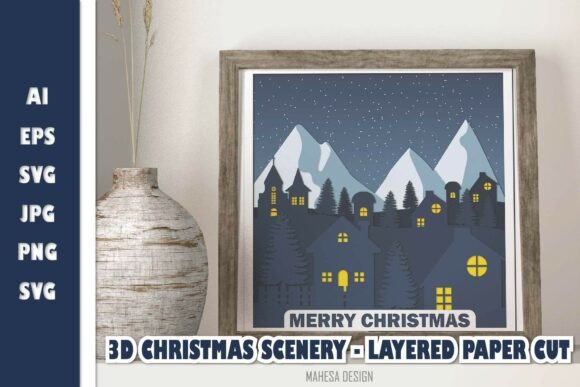 Download 3D Christmas Village Scene | Layered Winter Paper Cut - Winter paper cut Collection