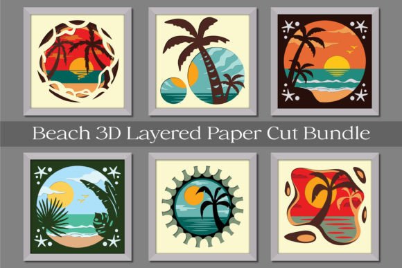 Download Beach Sunset 3D Layered Paper Cut Bundle - Beach Collection