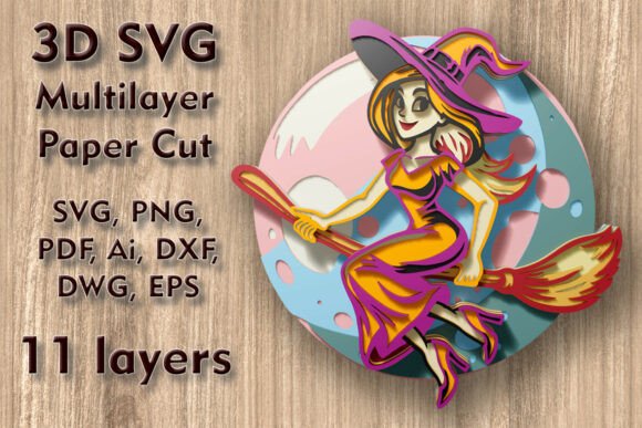 Download Witch 3D SVG Multilayer Paper Cut File - 3d svg Collection