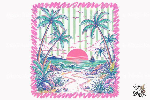 Download Retro Tropical Beach Sunset PNG - Beach Collection
